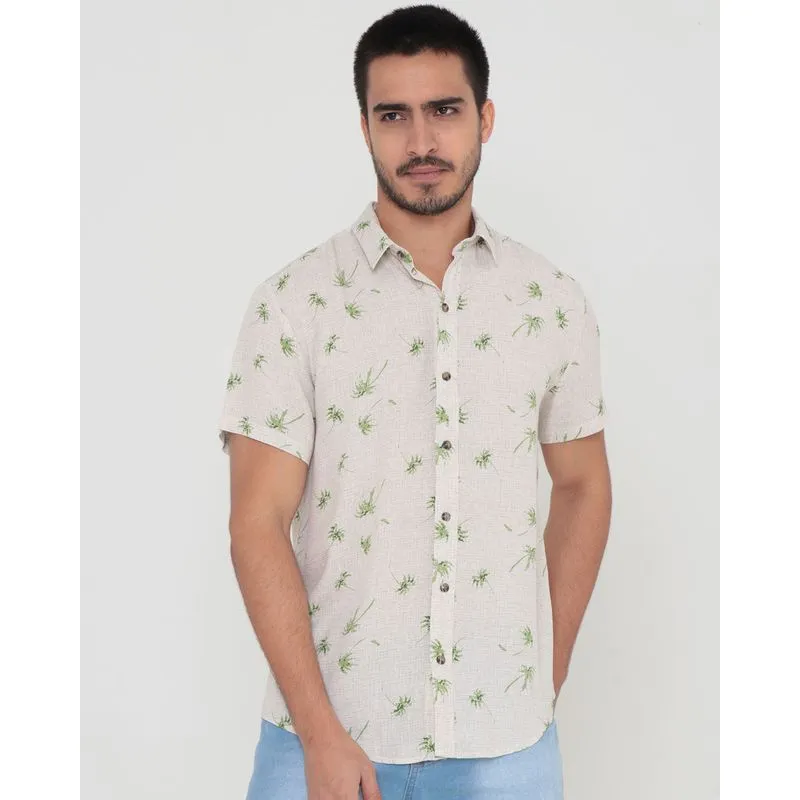 Camisa Masculina Estampa Tropical Off White P