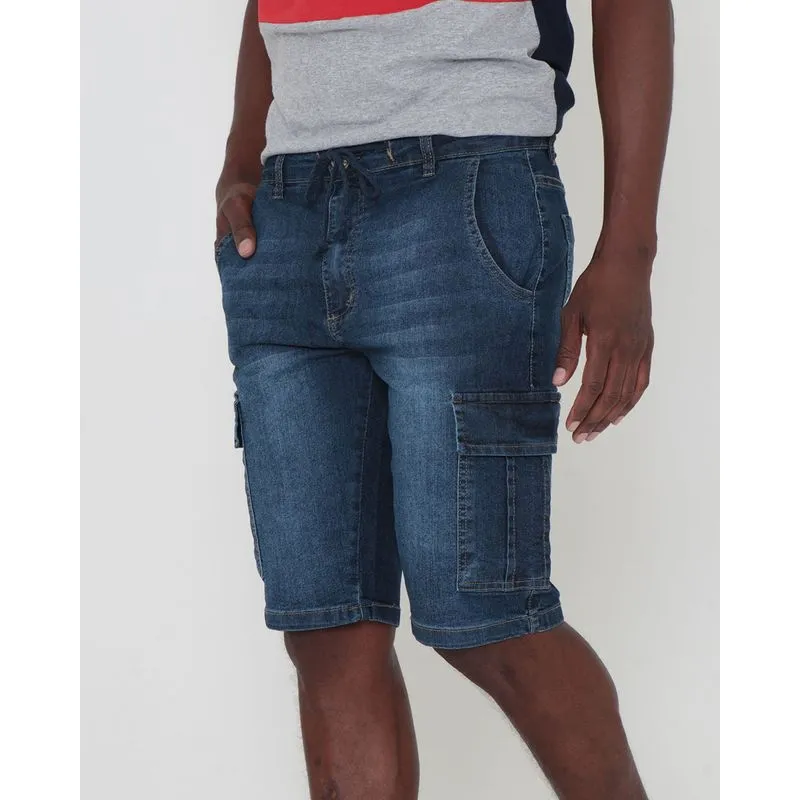 Bermuda Jeans Masculina Cargo Azul 38