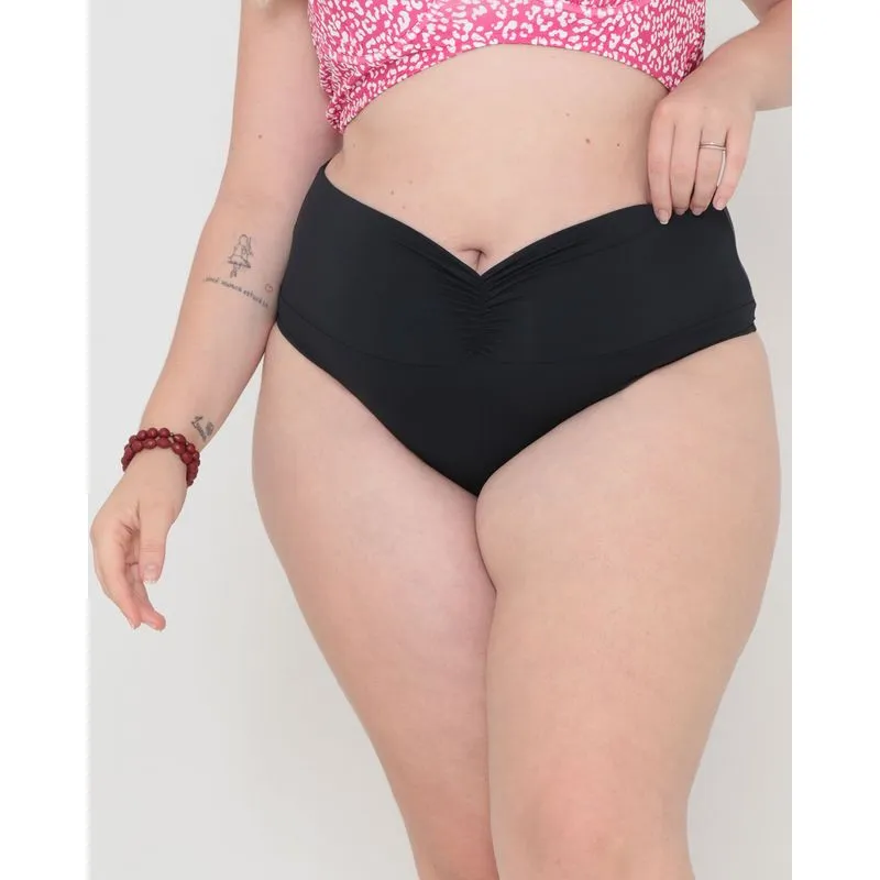 Calcinha Biquíni Plus Size Avulso Cós Franzido Preto 50