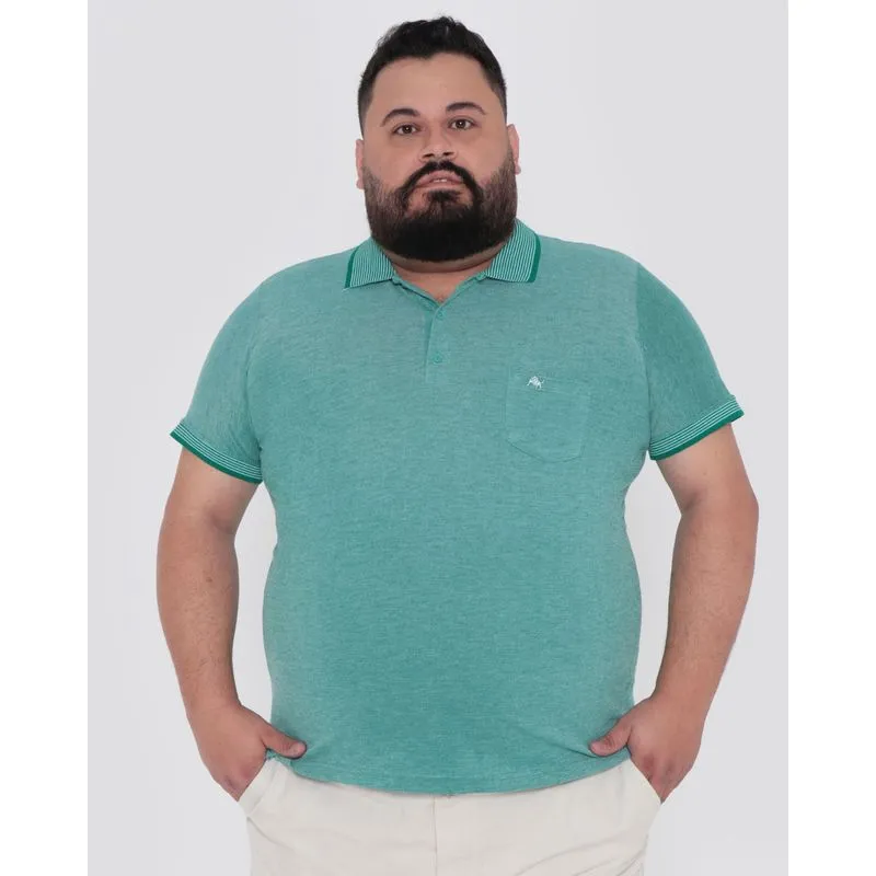 Polo Masculina Plus Size Manga Curta Piquet Verde Médio G2