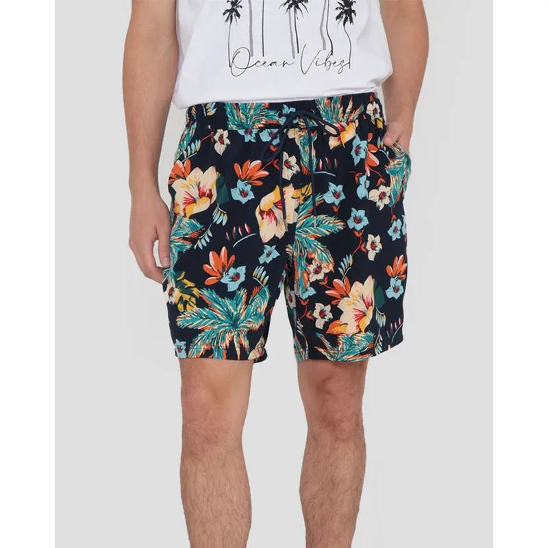 Bermuda Masculina Estampa Floral Azul Marinho GG