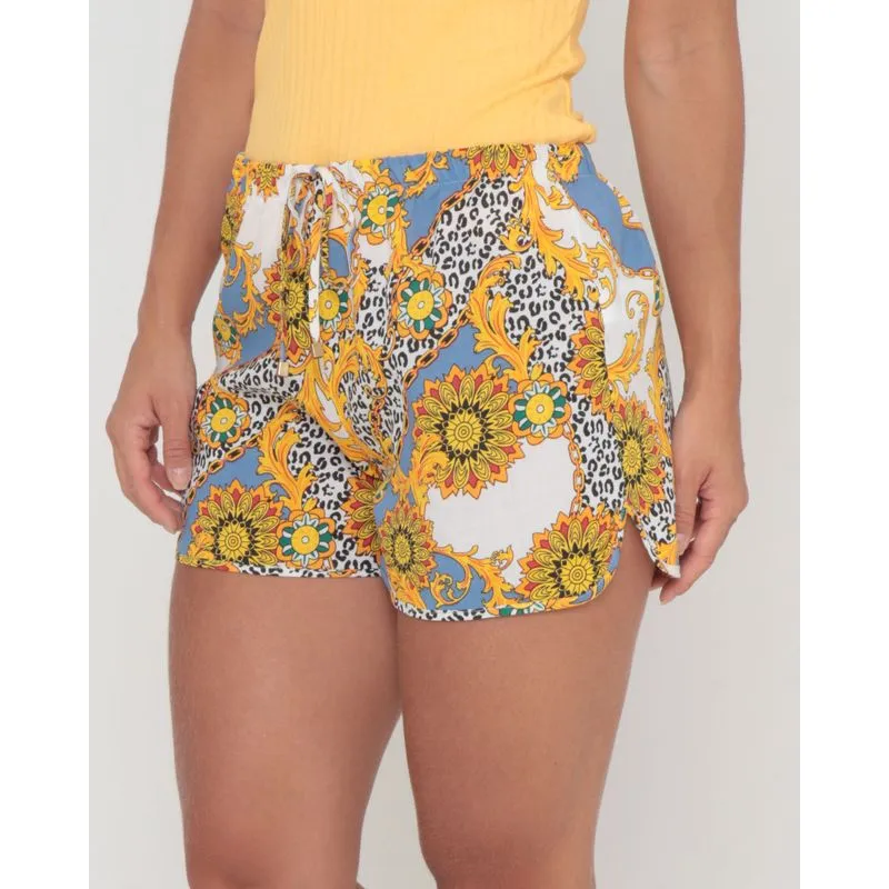 Short Feminino Estampa Floral Branco GG