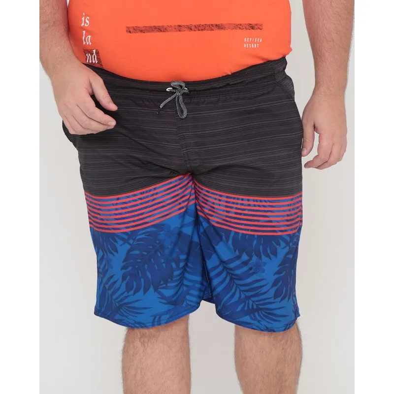 Bermuda Masculina Plus Size Surf Listras Preta G2