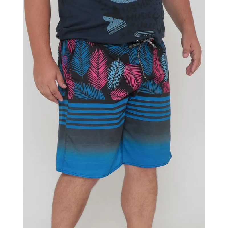 Bermuda Plus Size Masculina Surf Estampada Floral Preta G1