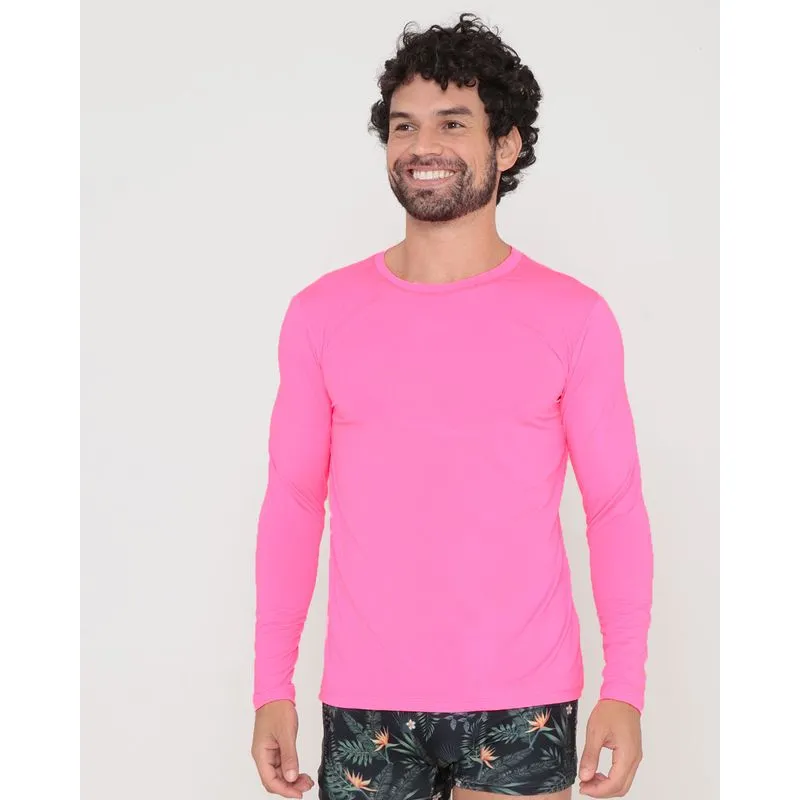 Camiseta Manga Longa Proteção UV Rosa Neon GG