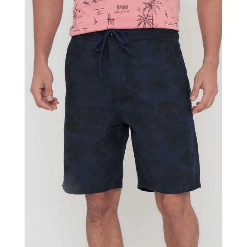 Bermuda Masculina Sarja Reta Floral Azul Marinho 40
