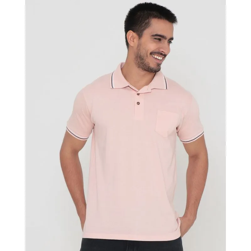 Polo Masculina Com Bolso Lisa Rosa Claro G