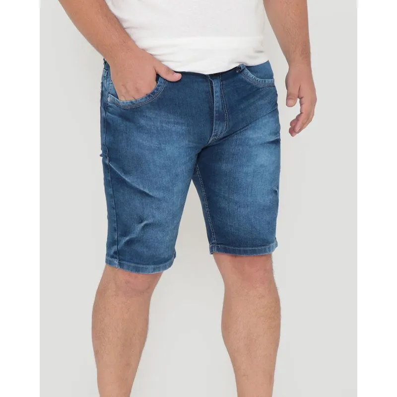 Bermuda Jeans Plus Size Masculina Marmorizada Azul 50
