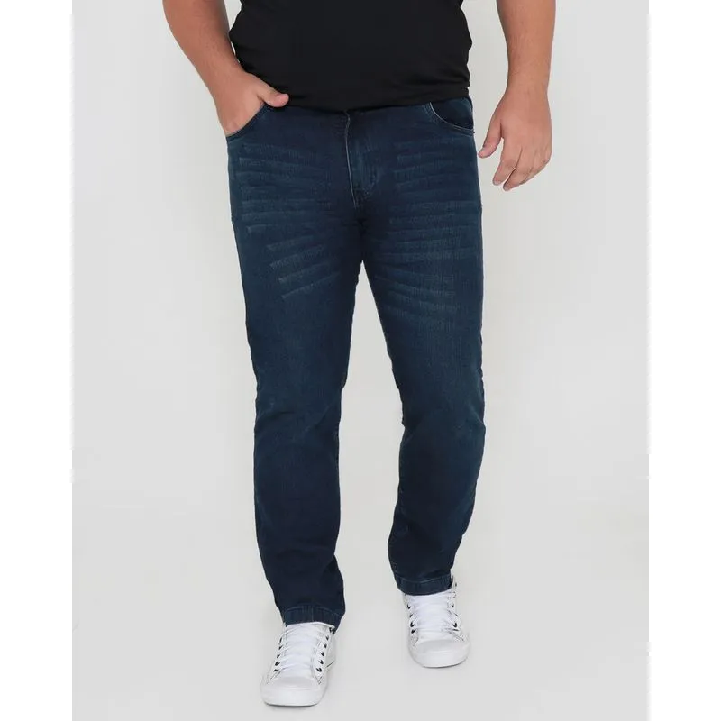 Calça Jeans Masculina Plus Size Slim Azul Escuro 52
