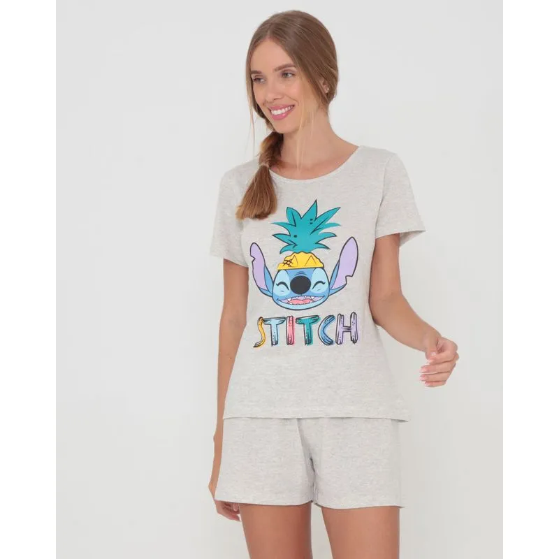 Pijama Feminino Estampa Stitch Disney Cinza G