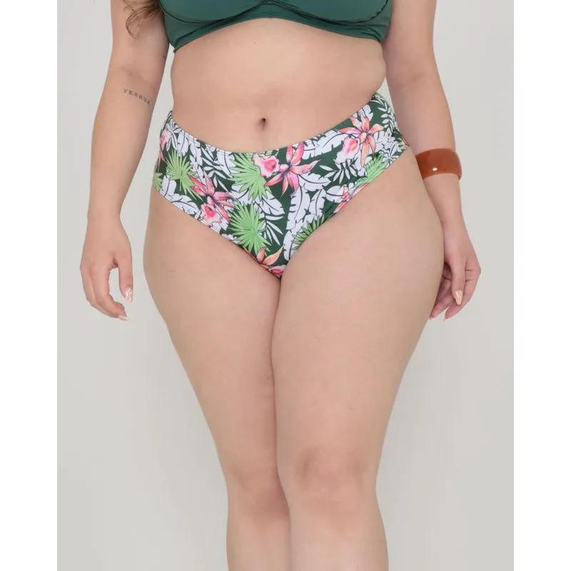 Biquíni Plus Size Avulso Calcinha Alta Floral Verde 50