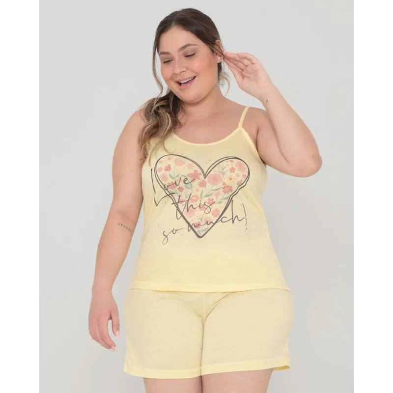 Pijama Alcinha Plus Size Estampa Floral Amarelo 52