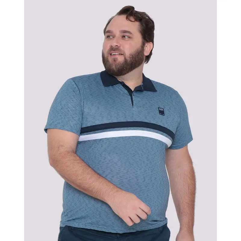 Polo Plus Size Masculina Flamê Faixas Marinho G1
