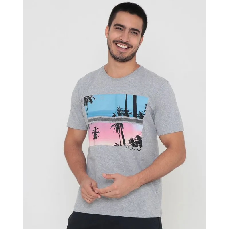 Camiseta Surf Estampa Tropical Vibes Cinza M