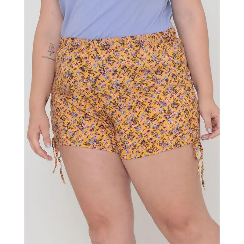 Short Plus Size Viscose Estampa Floral Mostarda G1