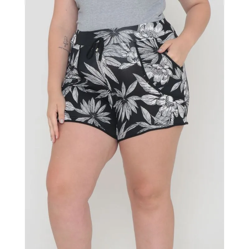 Short Plus Size Malha Estampado Preto G1