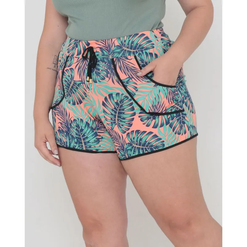 Short Plus Size Malha Estampado Laranja G1