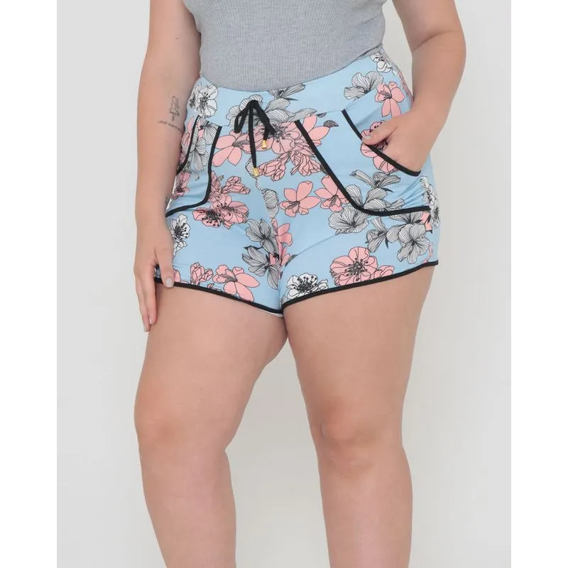 Short Plus Size Malha Estampado Azul Claro G2