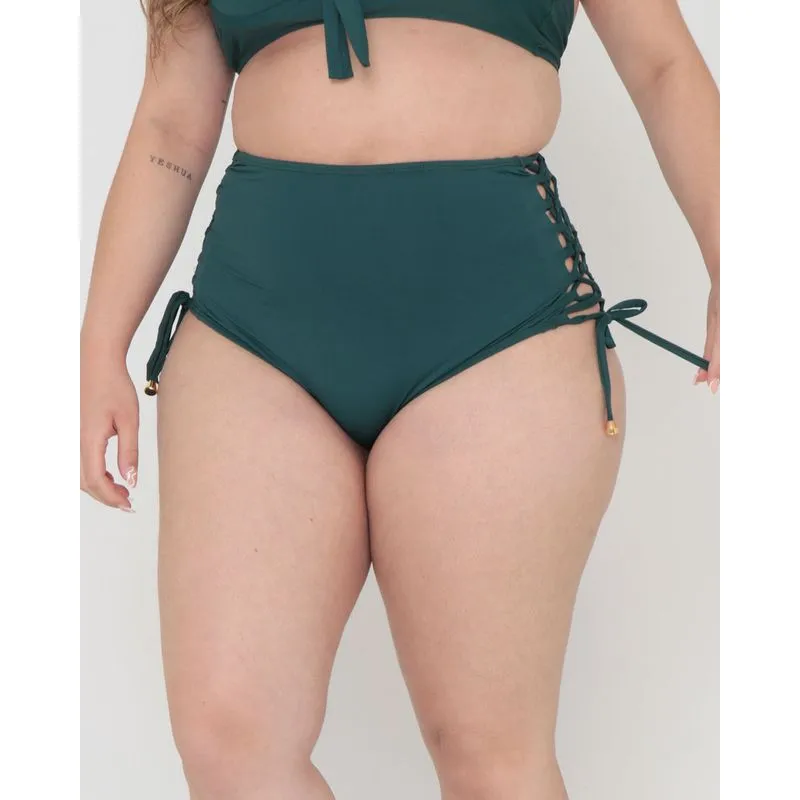 Biquíni Calcinha Plus Size Cintura Alta Amarração Lateral Verde 48