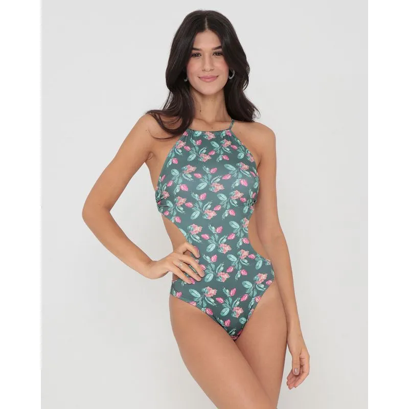 Maiô Engana Mamãe Estampa Floral Verde M