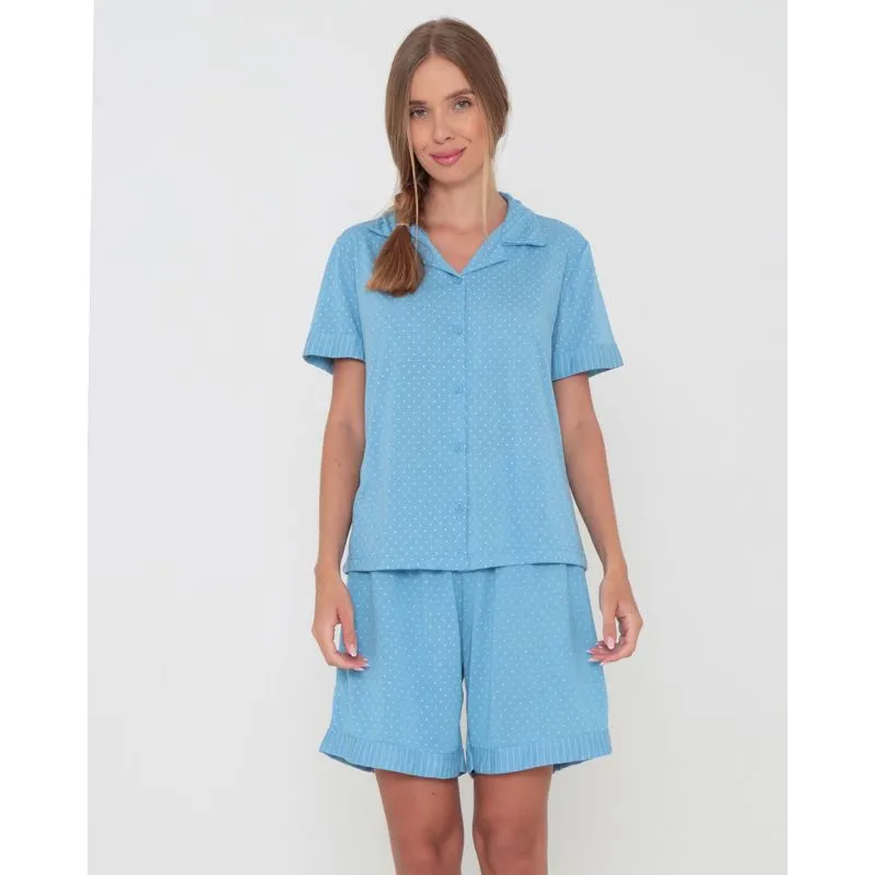 Pijama Americano Estampa Poá Azul M