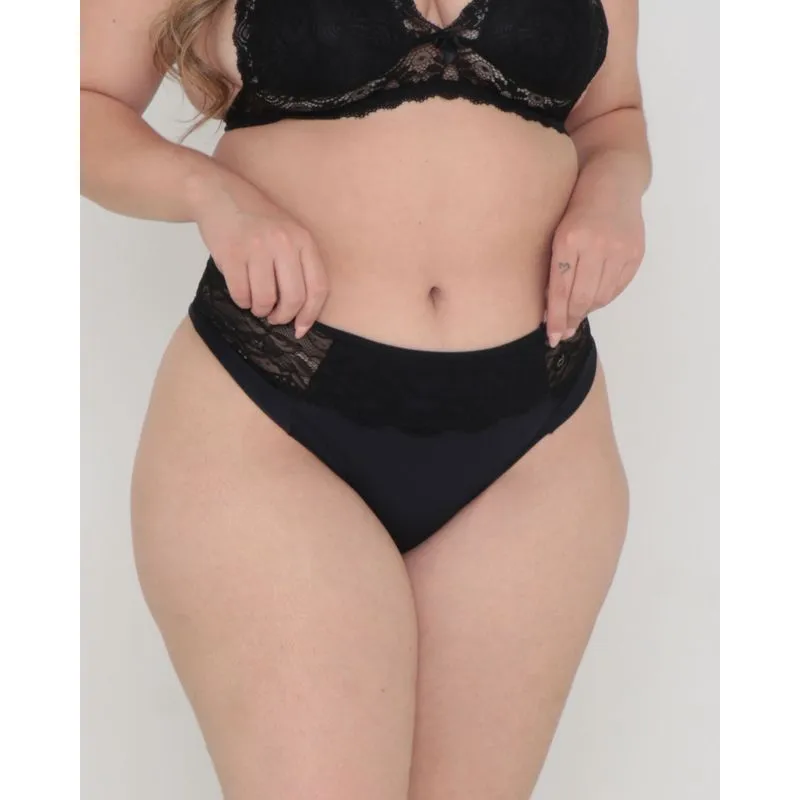 Calcinha Avulsa Plus Size Fio Dental Renda Preta G
