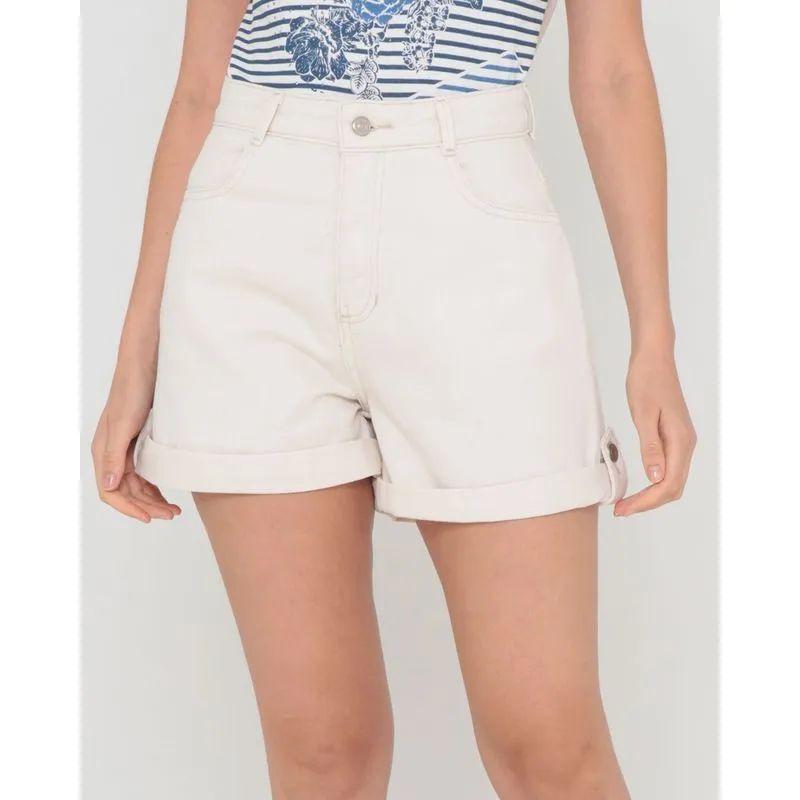 Short Feminino Sarja Barra Dobrada Com Botão Bege Claro 40