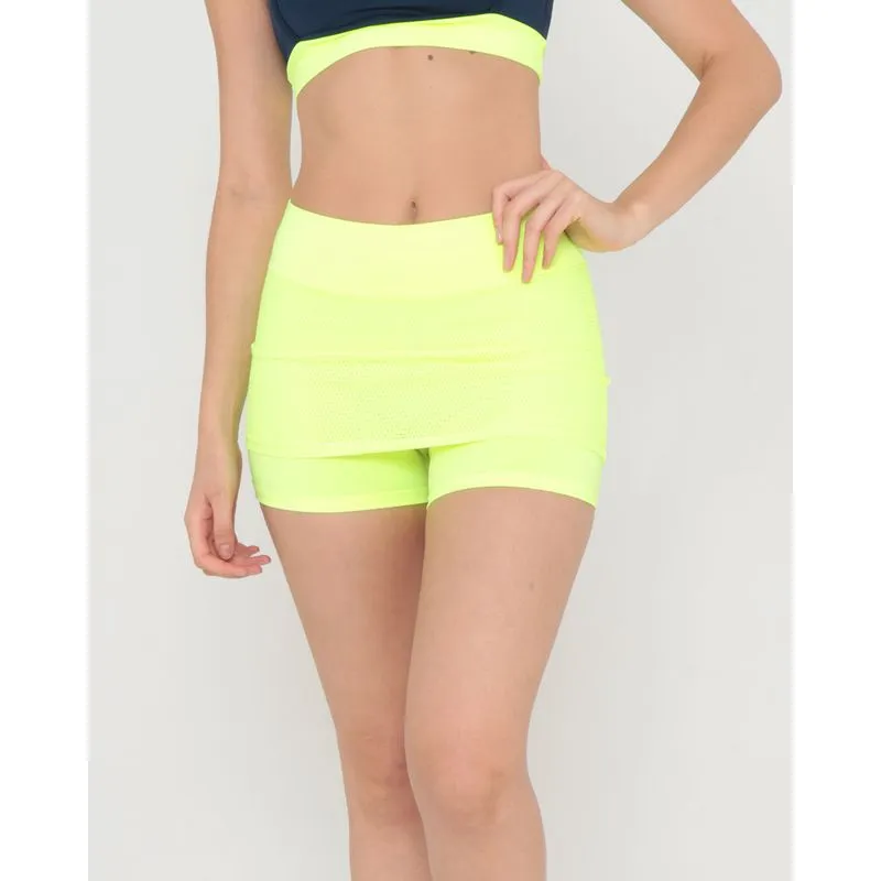 Short Saia Fitness Com Tela Liso Neon Verde G