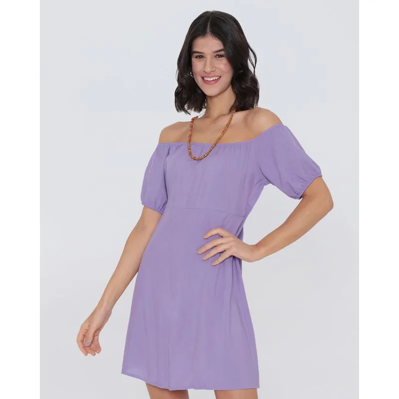 Vestido Viscose Ciganinha Curto Liso Lilás Claro P