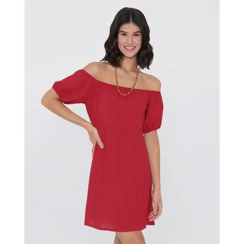 Vestido Viscose Ciganinha Curto Liso Vermelho G
