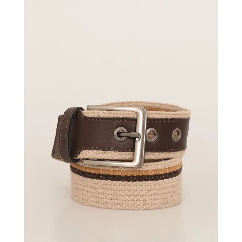 Cinto Masculino Casual Lona Com Fivela Listrado Bege P