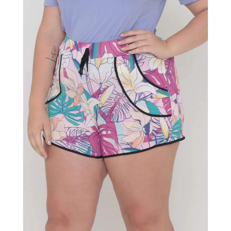 Short Plus Size Malha Estampado Rosa G1