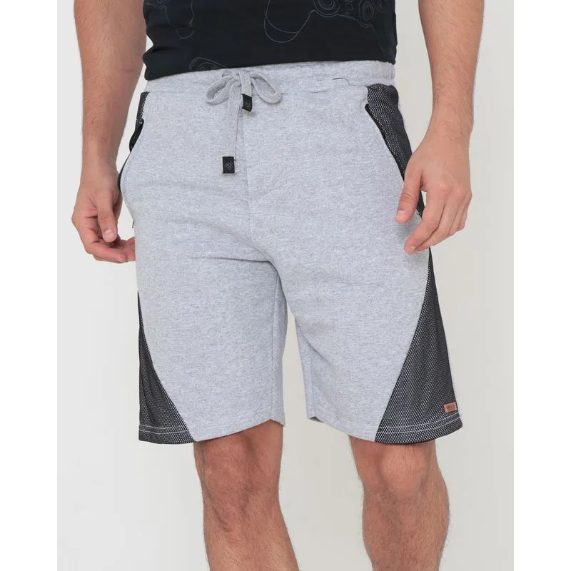 Bermuda Moletom Masculina Recortes Cinza M