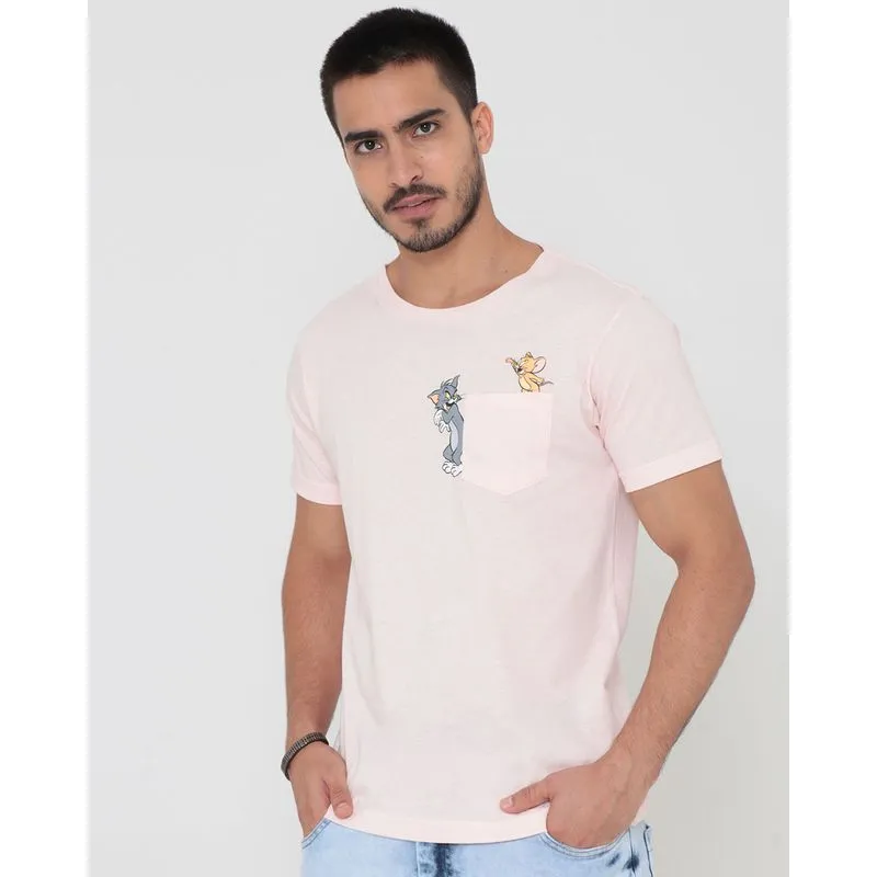 Camiseta Masculina Tom e Jerry Warner Rosa Claro M