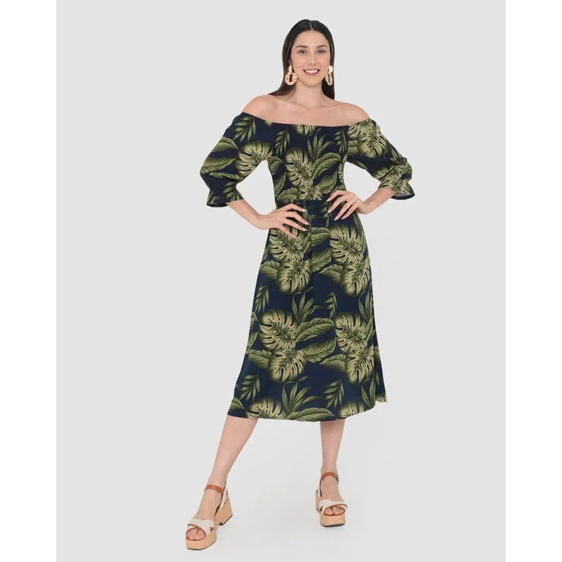 Vestido Midi Ciganinha Lastex Marinho GG