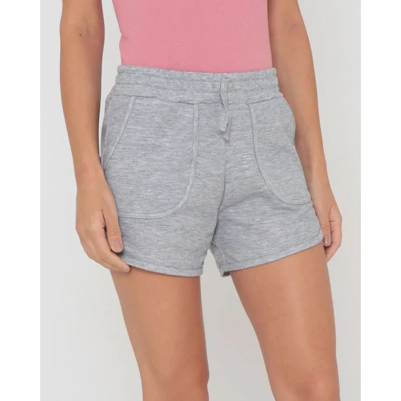 Shorts Feminino Moletinho Com Bolsos Cinza Claro GG