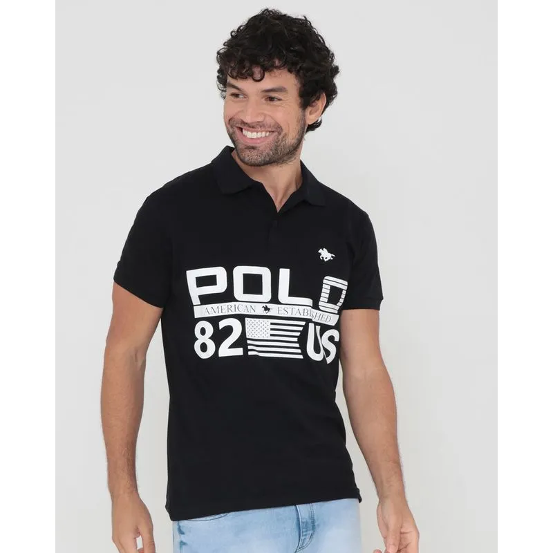 Polo Masculina Estampa Polo Preta M
