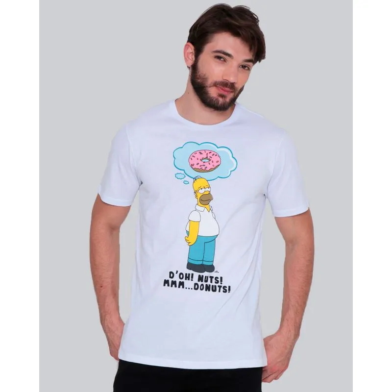 Camiseta Masculina Manga Curta Estampa Homer Simpson Branca G