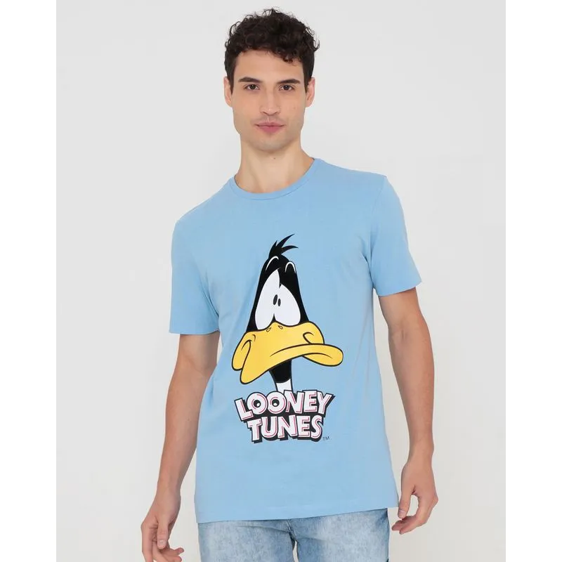 Camiseta Manga Curta Estampa Patolino Looney Tunes Azul GG