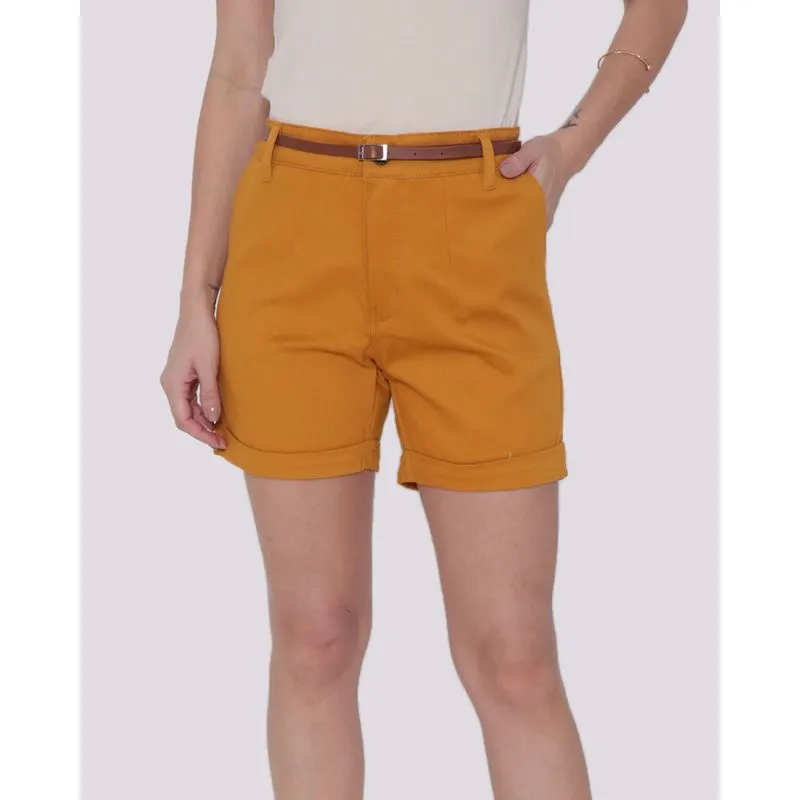 Short Sarja Feminino Casual Bolso Mostarda 38