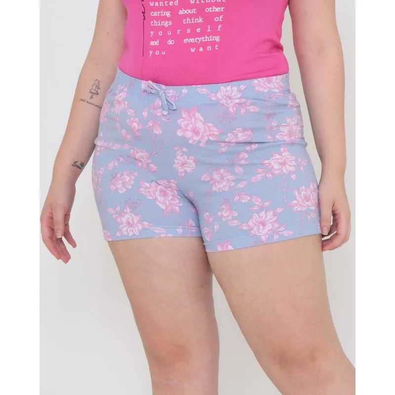 Short Plus Size Elástico Estampado Floral Azul Claro 11351000038023UN