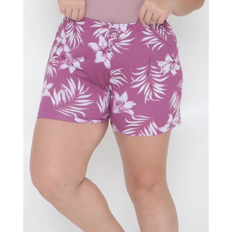 Short Plus Size Elástico Estampado Lilás Médio G1