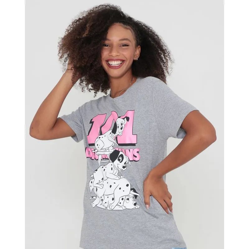 Camiseta Feminina Disney 101 Dálmatas Manga Curta Cinza GG