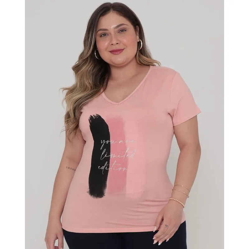 Blusa Feminina Plus Size Viscose Estampada Rosa Claro G3