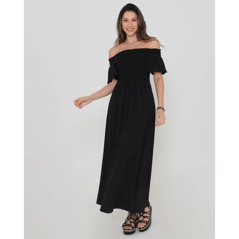 Vestido Longo Ciganinha Com Lastex Preto G