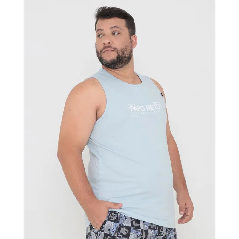 Regata Masculina Plus Size Estampa Papo Reto Azul Claro G4