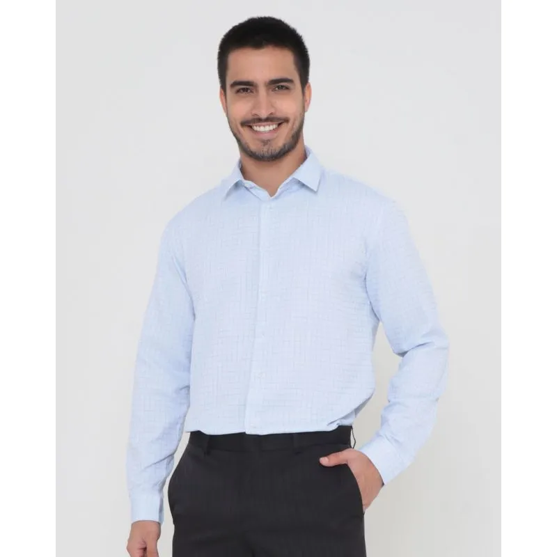 Camisa Masculina Social Maquinetada Azul Claro 5