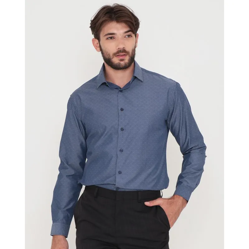 Camisa Masculina Social Maquinetada Azul Escuro 6