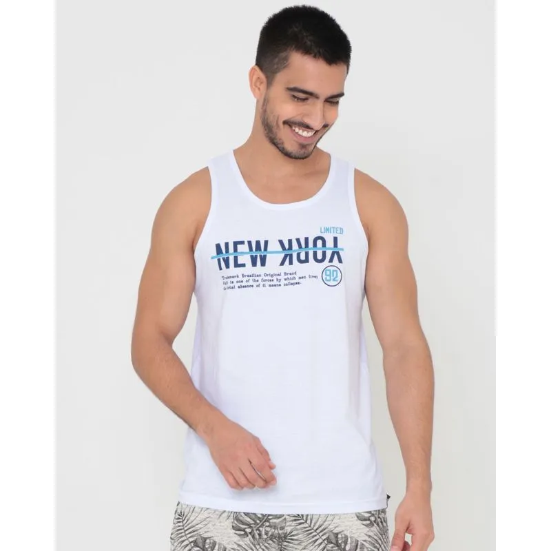 Regata Masculina Estampa New York Branca M