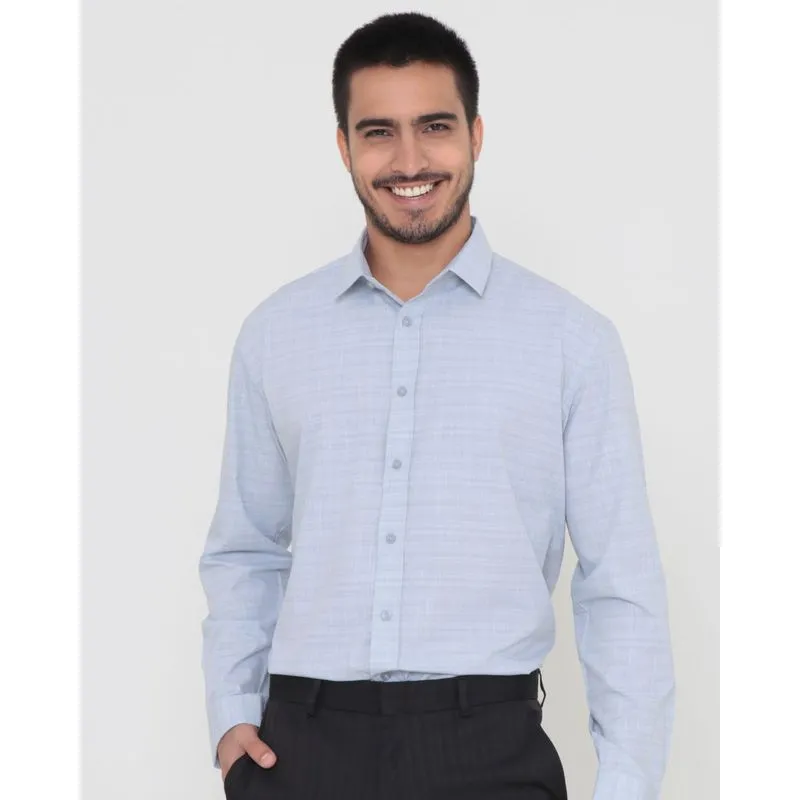 Camisa Masculina Social Maquinetada Cinza Claro 6
